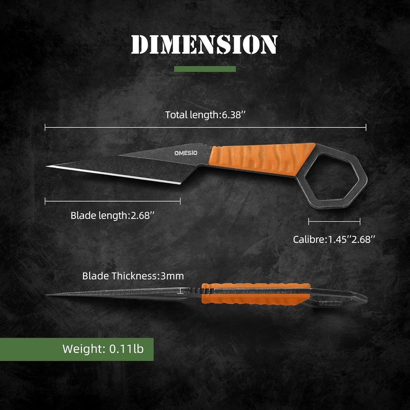Omesio Neck Knife S-HF, EDC Fixed Blade Knife with Sheath, 6.38” Full Tang Tactical Knife for Men, Ideal for Outdoor Camping, Survival, Hiking (Orange) - Image 4